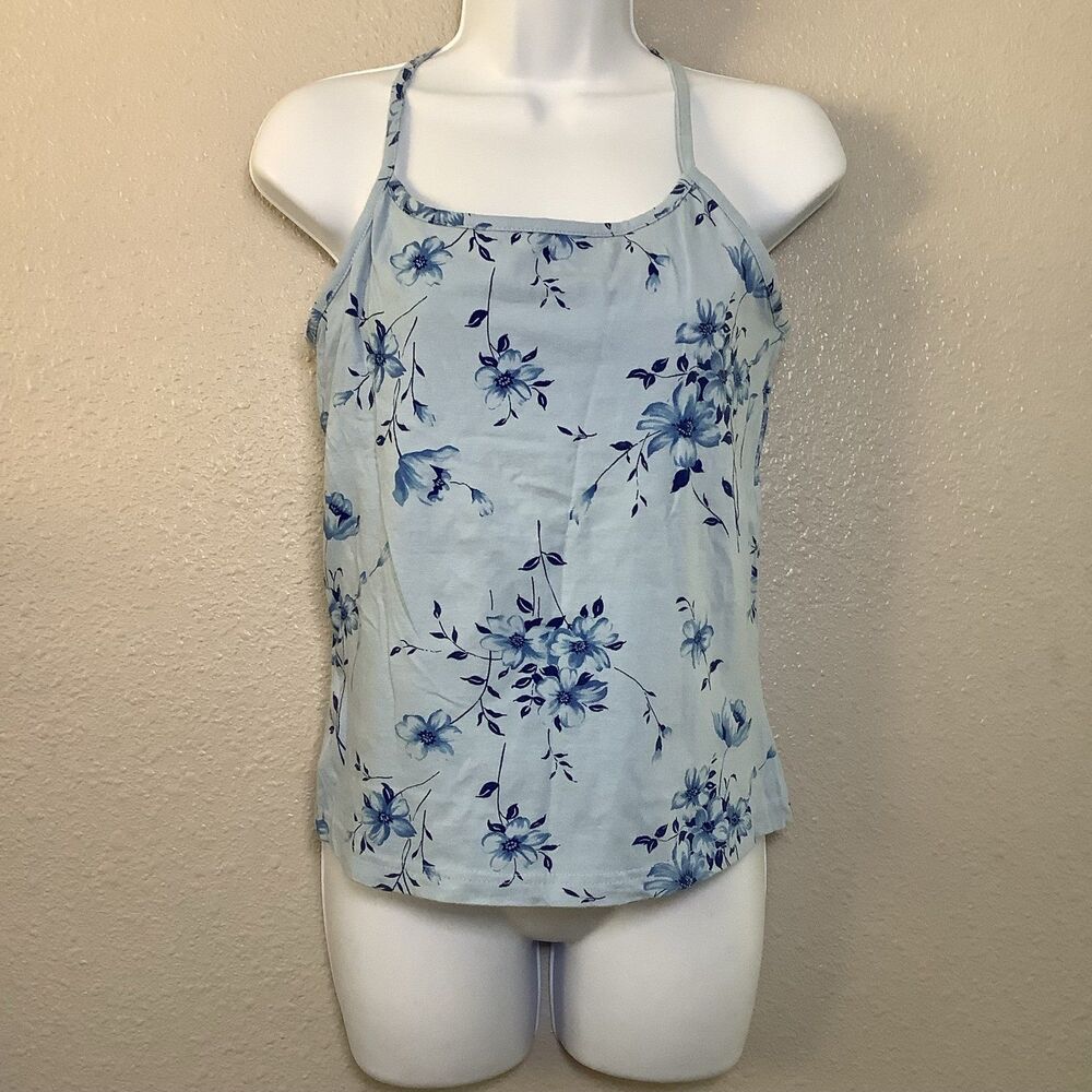 Vintage Y2K Blue Floral Mermaidcore Fairy Coconut Girl Tank Top M Beachy Summer